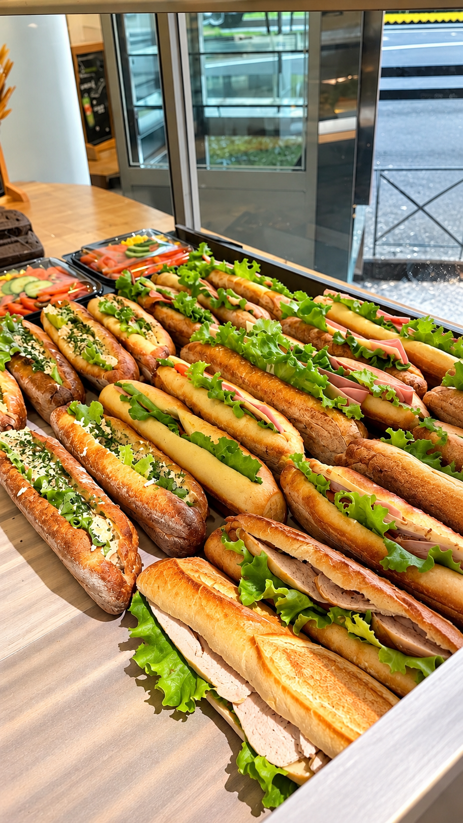 Sandwichs garnis présentés en vitrine